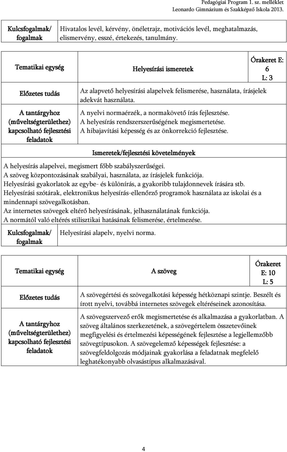 A nyelvi normaérzék, a normakövető írás fejlesztése. A helyesírás rendszerszerűségének megismertetése. A hibajavítási képesség és az önkorrekció fejlesztése.