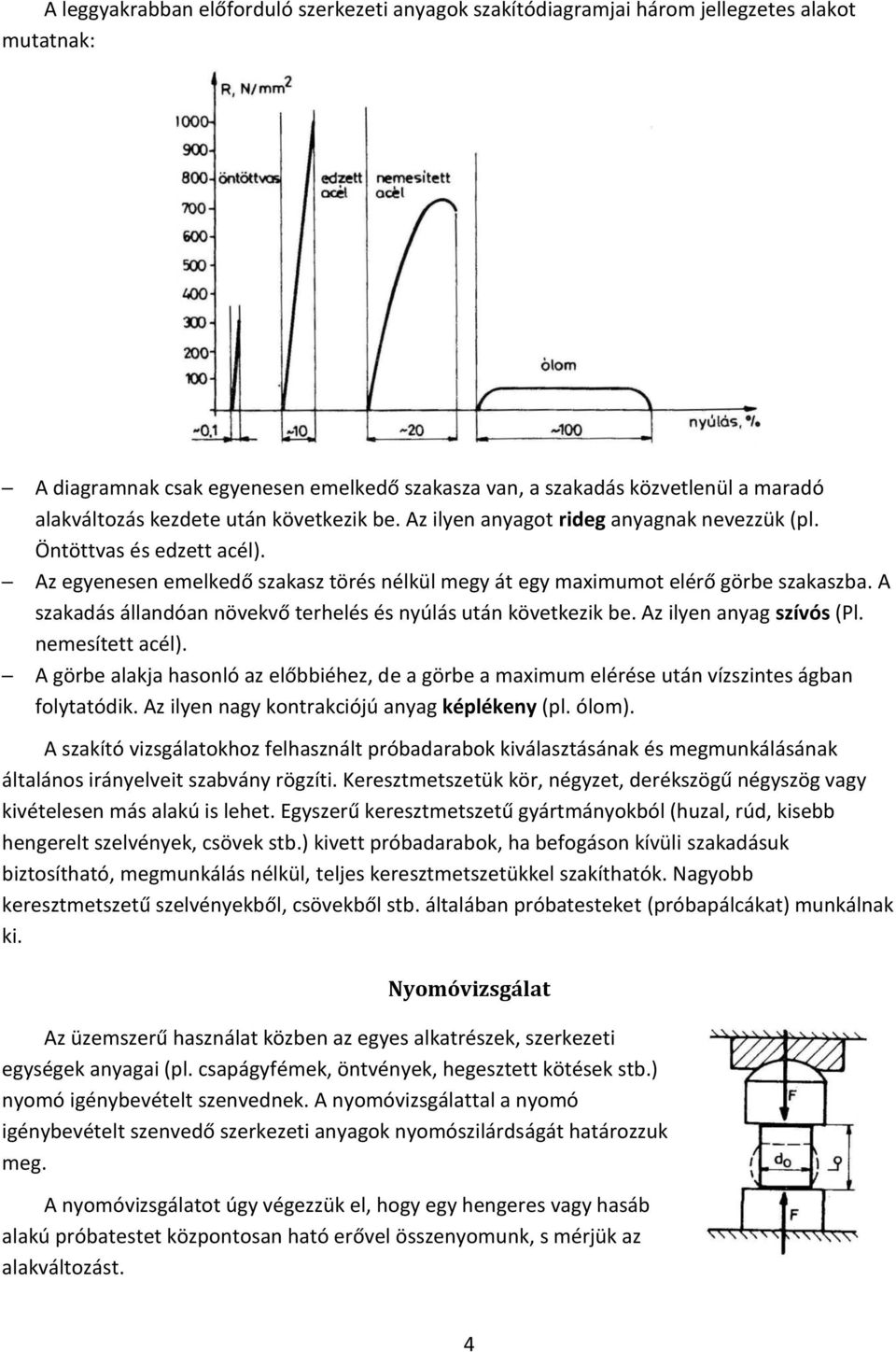 A szakadás állandóan növekvő terhelés és nyúlás után következik be. Az ilyen anyag szívós (Pl. nemesített acél).