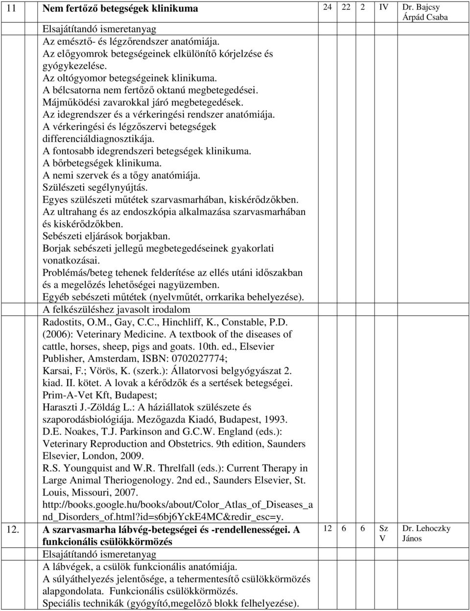 A vérkeringési és légzőszervi betegségek differenciáldiagnosztikája. A fontosabb idegrendszeri betegségek klinikuma. A bőrbetegségek klinikuma. A nemi szervek és a tőgy anatómiája.