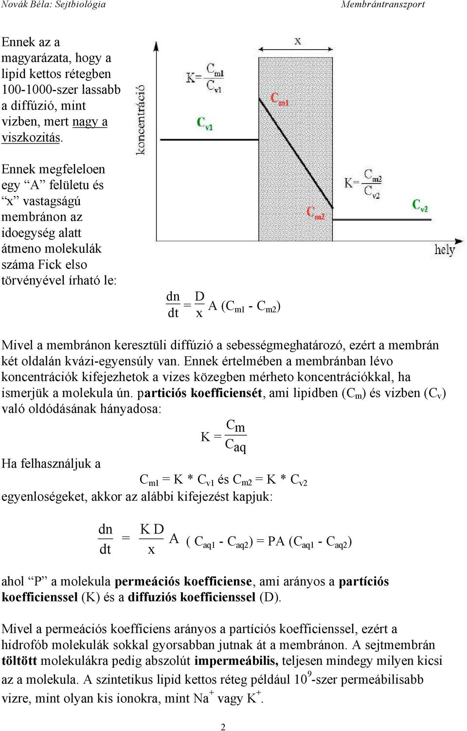 diffúzió a sebességmeghatározó, ezért a membrán két oldalán kvázi-egyensúly van.