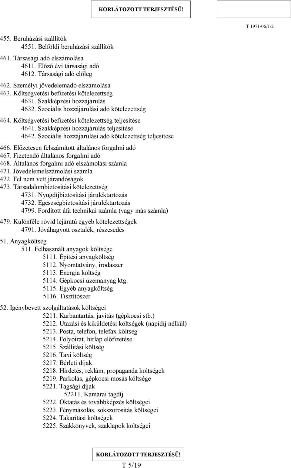 Szakképzési hozzájárulás teljesítése 4642. Szociális hozzájárulási adó kötelezettség teljesítése 466. Előzetesen felszámított általános forgalmi adó 467. Fizetendő általános forgalmi adó 468.