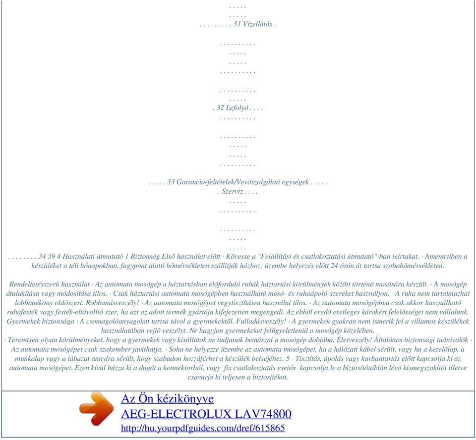 Az Ön kézikönyve AEG-ELECTROLUX LAV - PDF Ingyenes letöltés