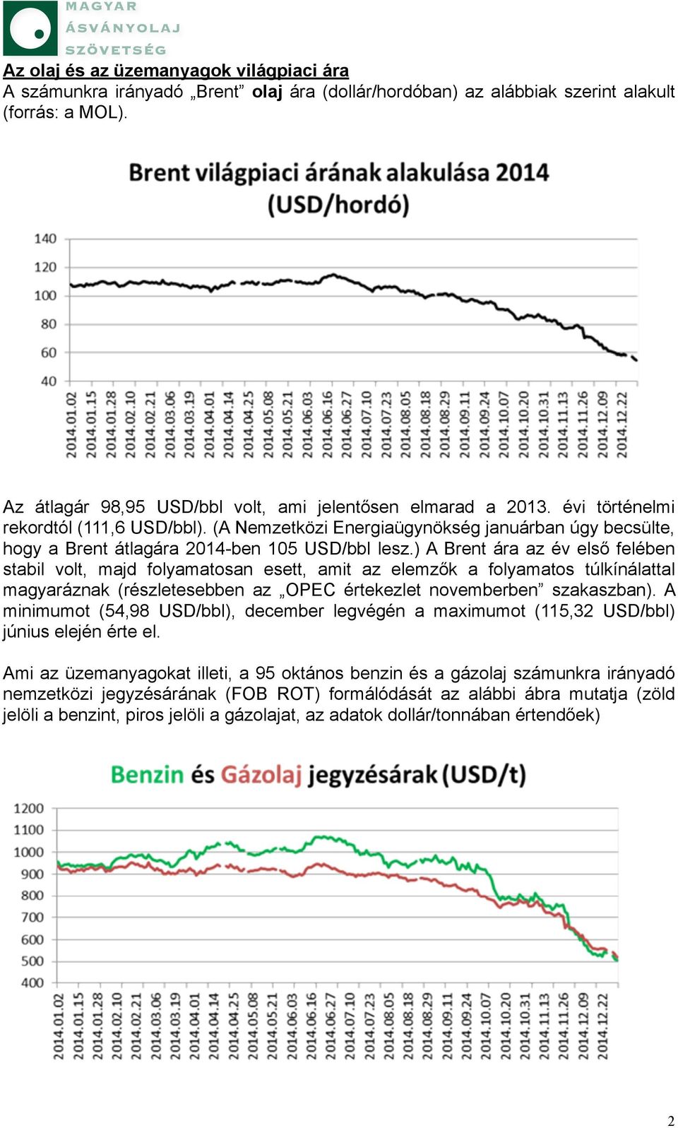 (A Nemzetközi Energiaügynökség januárban úgy becsülte, hogy a Brent átlagára 2014-ben 105 USD/bbl lesz.