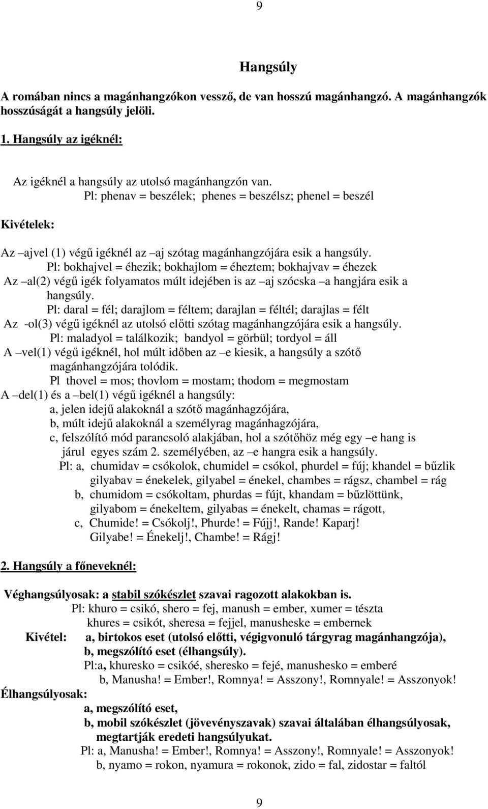 Pl: bokhajvel = éhezik; bokhajlom = éheztem; bokhajvav = éhezek Az al(2) végő igék folyamatos múlt idejében is az aj szócska a hangjára esik a hangsúly.