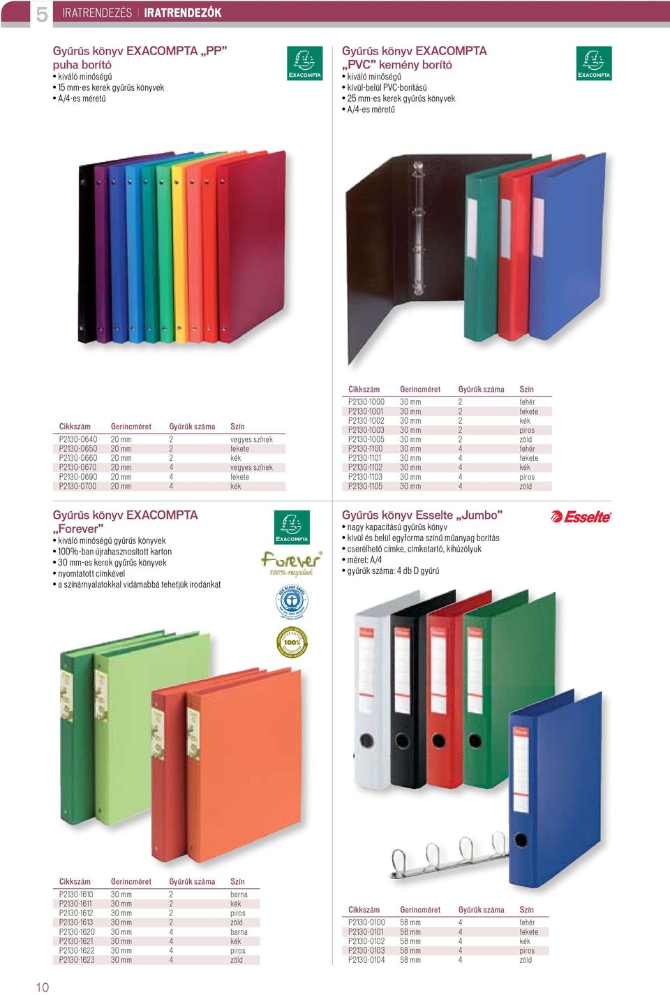 vegyes színek P2130-0690 20 mm 4 fekete P2130-0700 20 mm 4 kék Gerincméret Gyűrűk száma Szín P2130-1000 30 mm 2 fehér P2130-1001 30 mm 2 fekete P2130-1002 30 mm 2 kék P2130-1003 30 mm 2 piros