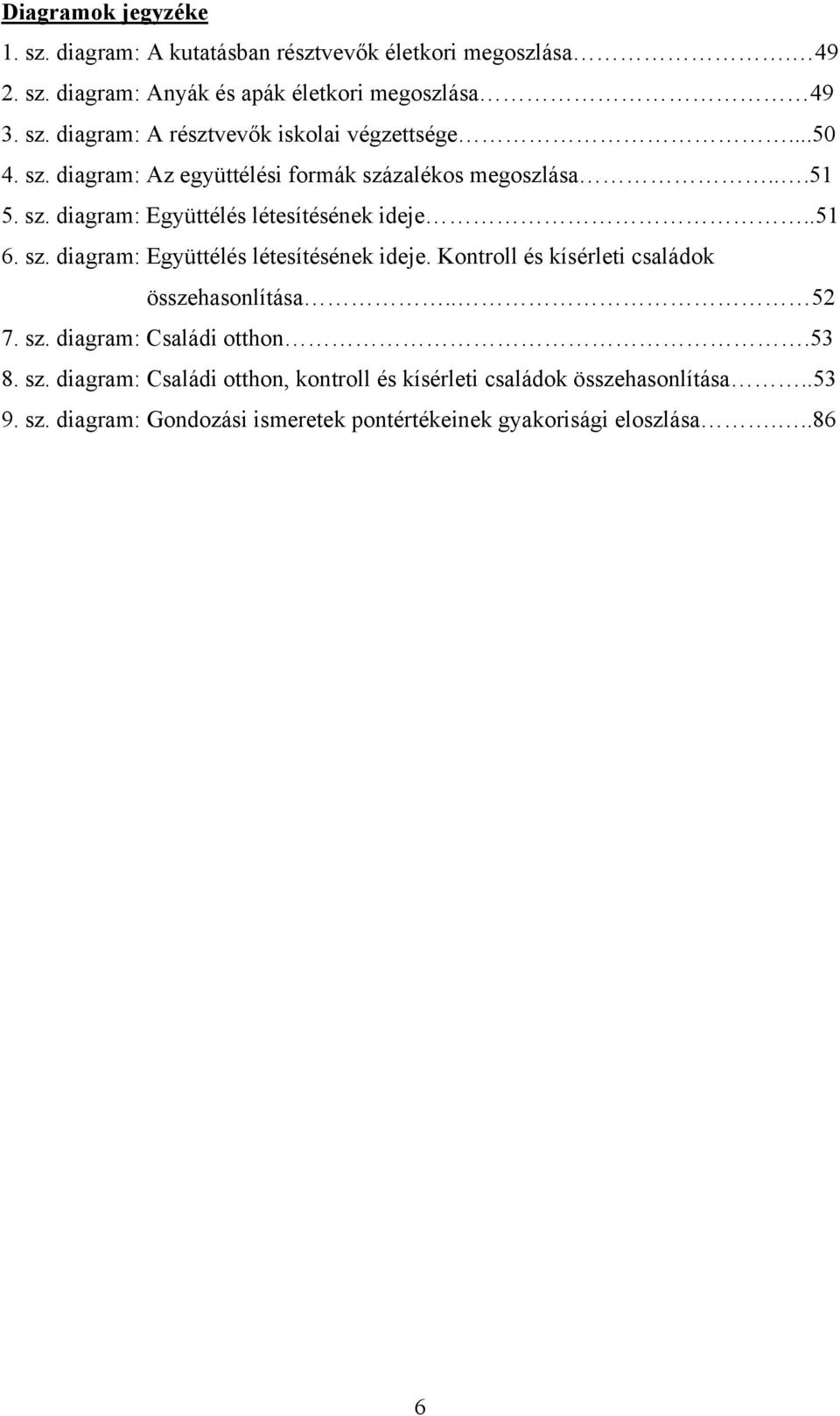 .51 6. sz. diagram: Együttélés létesítésének ideje. Kontroll és kísérleti családok összehasonlítása.. 52 7. sz. diagram: Családi otthon.53 8. sz. diagram: Családi otthon, kontroll és kísérleti családok összehasonlítása.