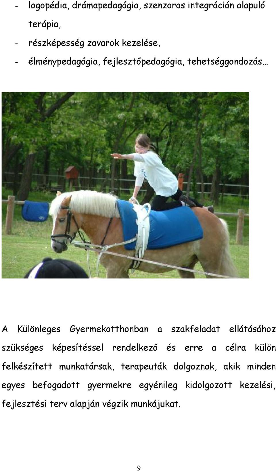 ellátásához szükséges képesítéssel rendelkező és erre a célra külön felkészített munkatársak, terapeuták