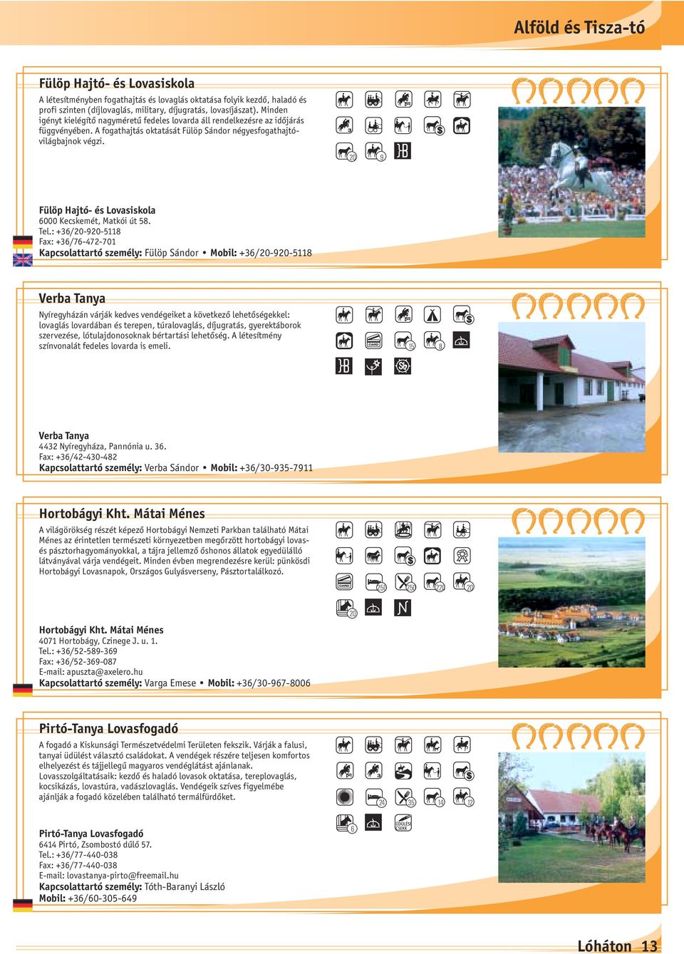 20 9 Fülöp Hajtó- és Lovasiskola 6000 Kecskemét, Matkói út 58. Tel.