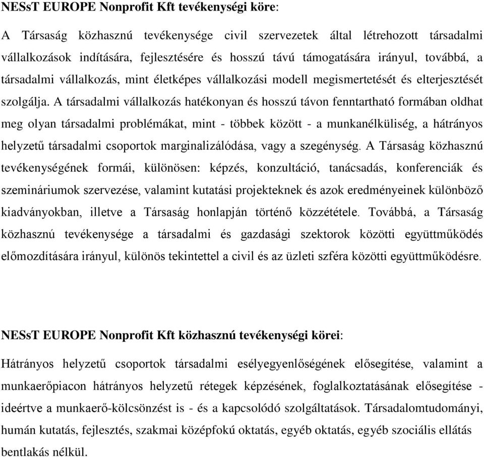 A társadalmi vállalkozás hatékonyan és hosszú távon fenntartható formában oldhat meg olyan társadalmi problémákat, mint - többek között - a munkanélküliség, a hátrányos helyzetű társadalmi csoportok