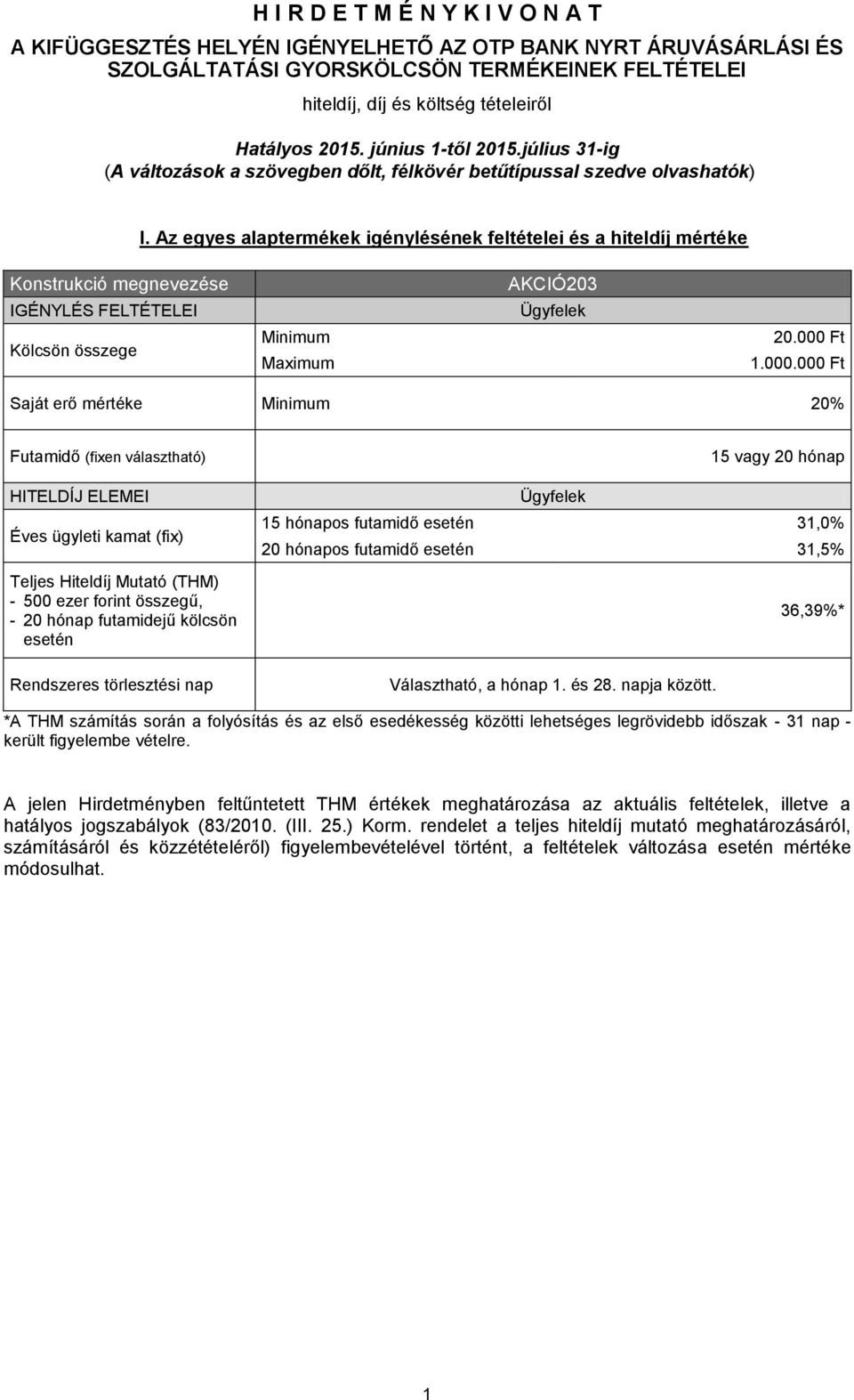 Az egyes alaptermékek igénylésének feltételei és a hitel mértéke Konstrukció megnevezése IGÉNYLÉS FELTÉTELEI Kölcsön összege Minimum Maximum AKCIÓ203 Ügyfelek 20.000 