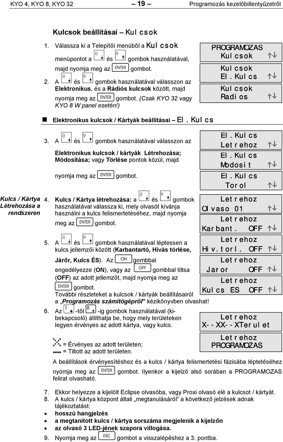 Elektronikus kulcsok / Kártyák beállításai El.Kulcs Kulcs / Kártya Létrehozása a rendszeren 3.