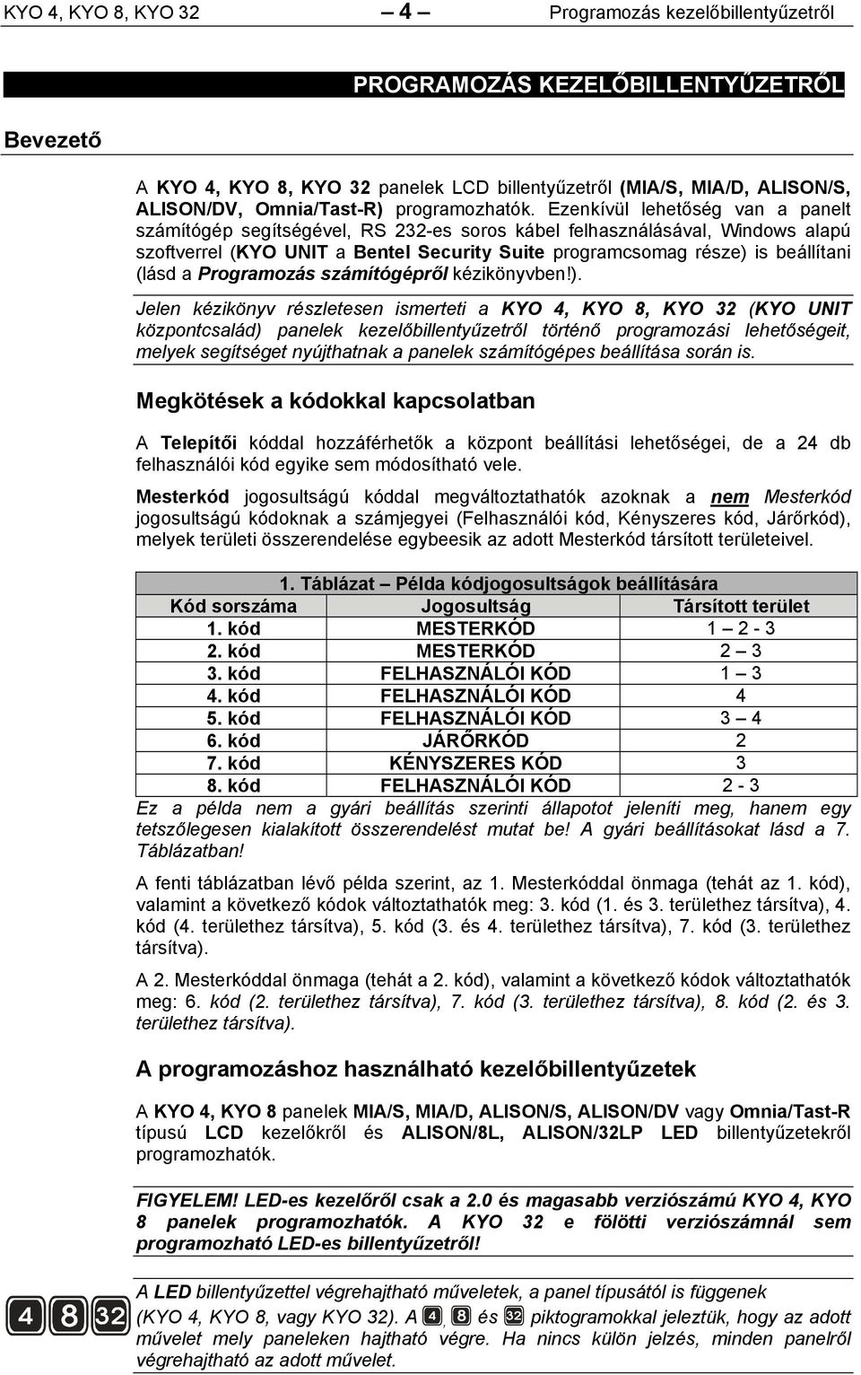 Ezenkívül lehetőség van a panelt számítógép segítségével, RS 232-es soros kábel felhasználásával, Windows alapú szoftverrel (KYO UNIT a Bentel Security Suite programcsomag része) is beállítani (lásd
