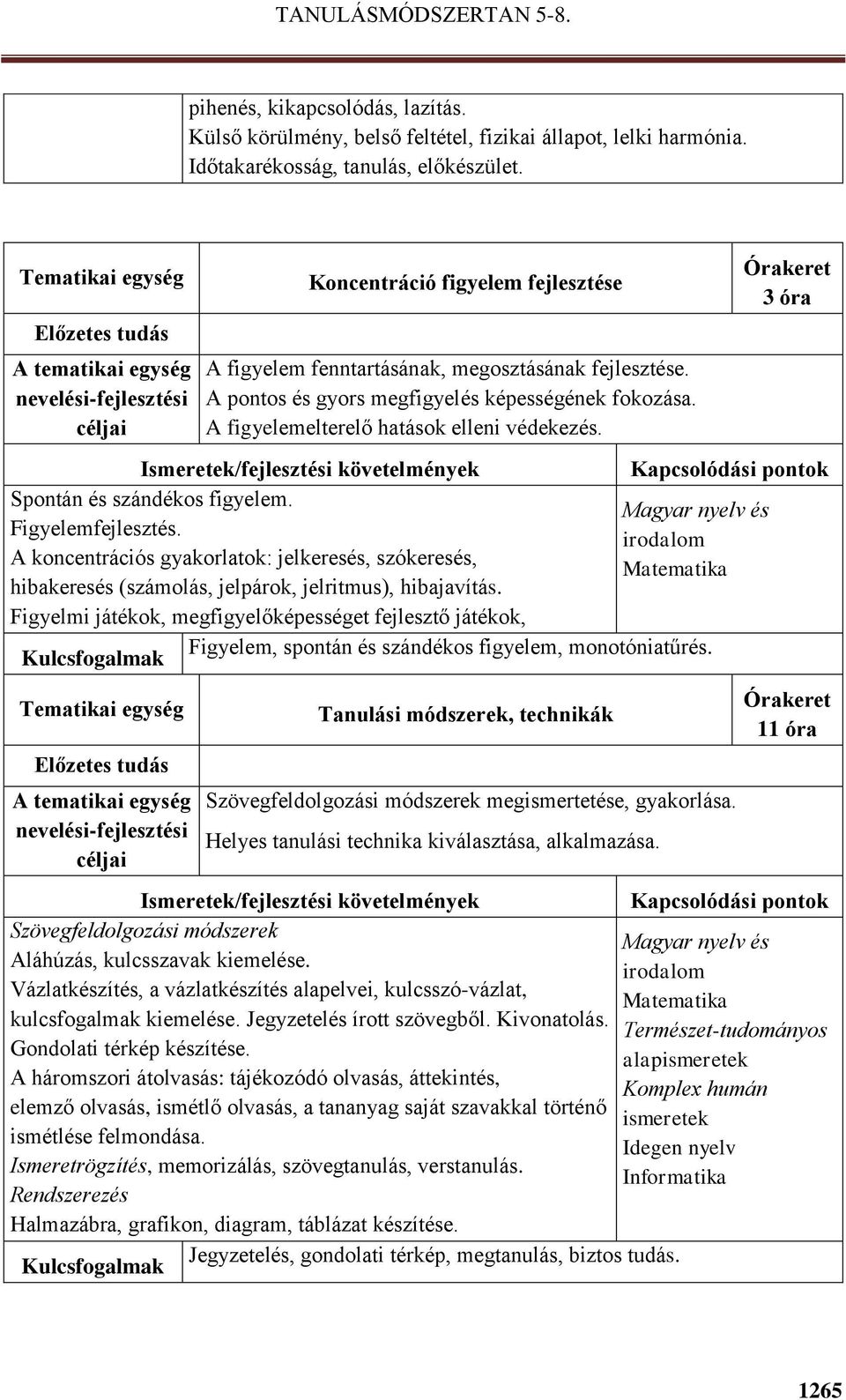 3 óra Spontán és szándékos figyelem. Figyelemfejlesztés. A koncentrációs gyakorlatok: jelkeresés, szókeresés, hibakeresés (számolás, jelpárok, jelritmus), hibajavítás.