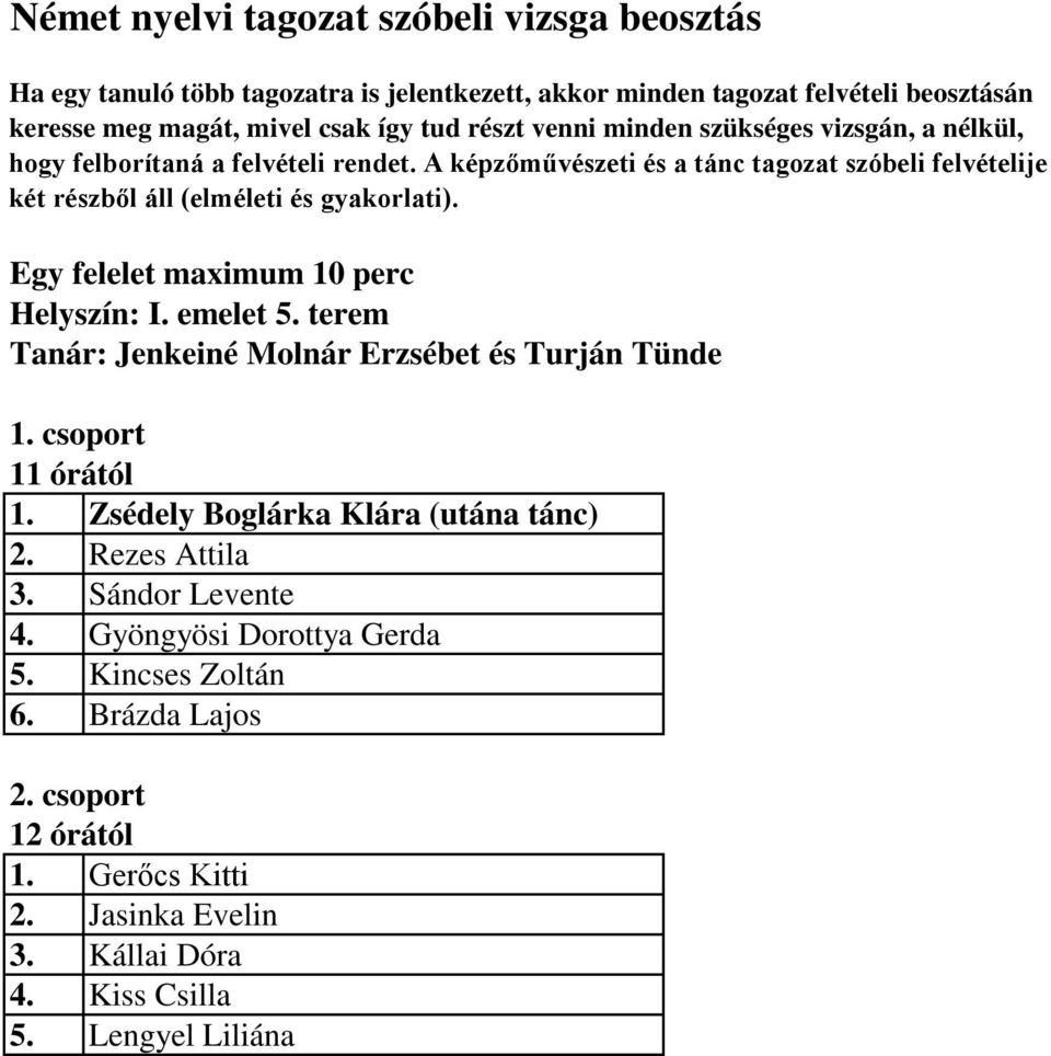 Zsédely Boglárka Klára (utána tánc) 2. Rezes Attila 3. Sándor Levente 4.