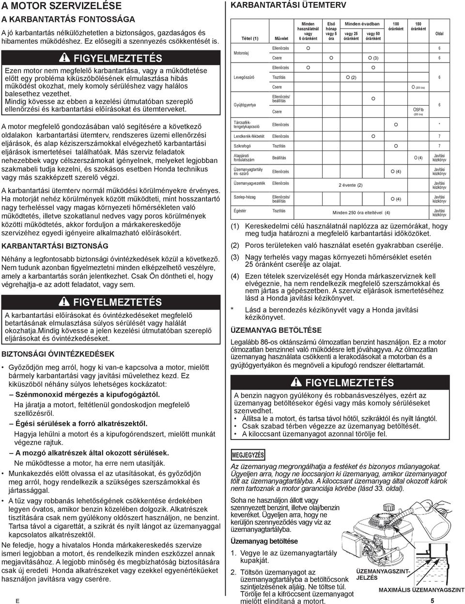 Mindig kövesse az ebben a kezelési útmutatóban szereplő ellenőrzési és karbantartási előírásokat és ütemterveket.