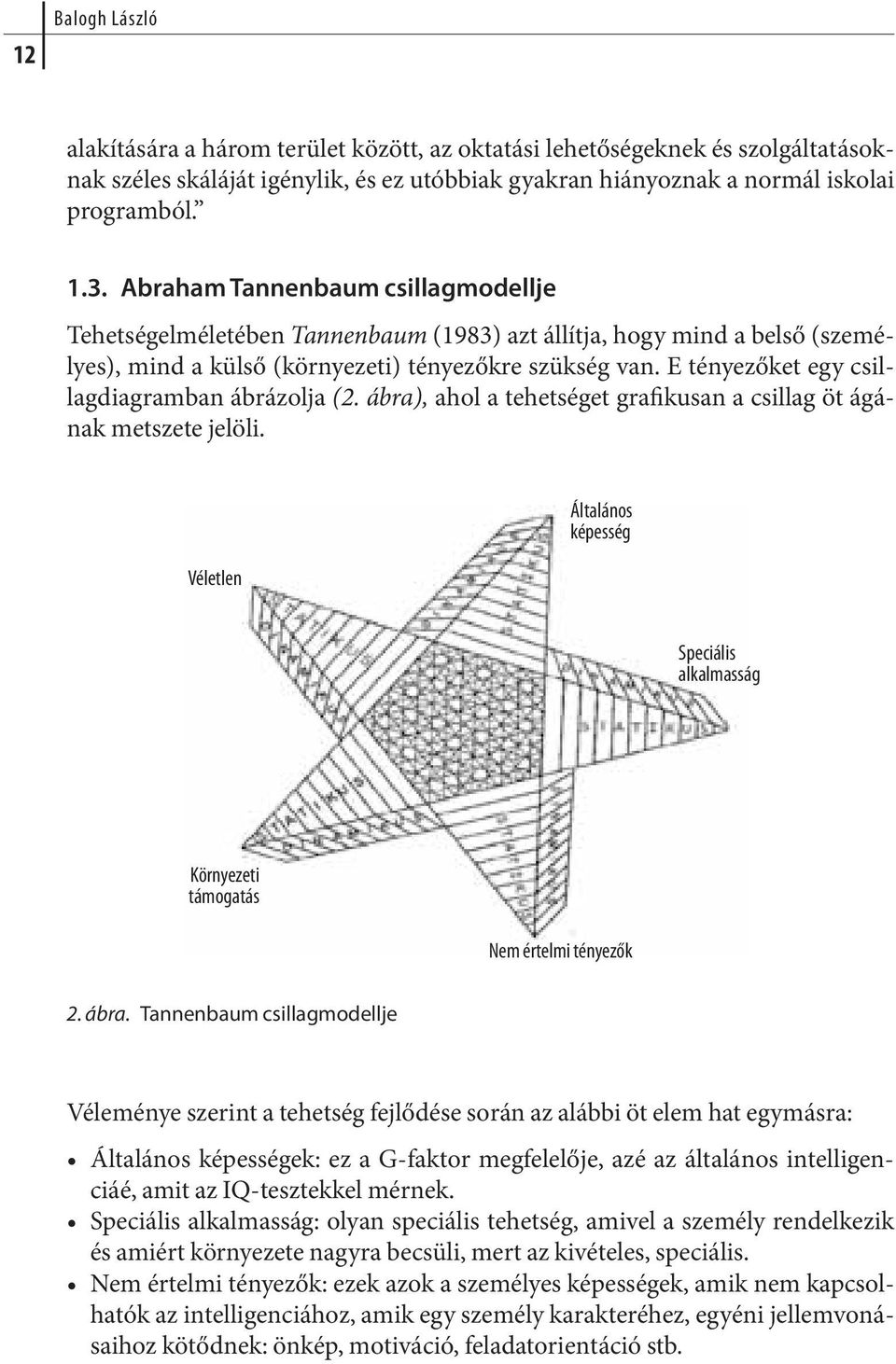 E té nye ző ket egy csillag diag ram ban áb rá zol ja (2. áb ra), ahol a tehetséget grafikusan a csillag öt ágának met sze te je lö li.