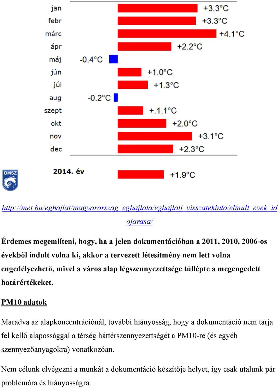 évekből indult volna ki, akkor a tervezett létesítmény nem lett volna engedélyezhető, mivel a város alap légszennyezettsége túllépte a megengedett határértékeket.