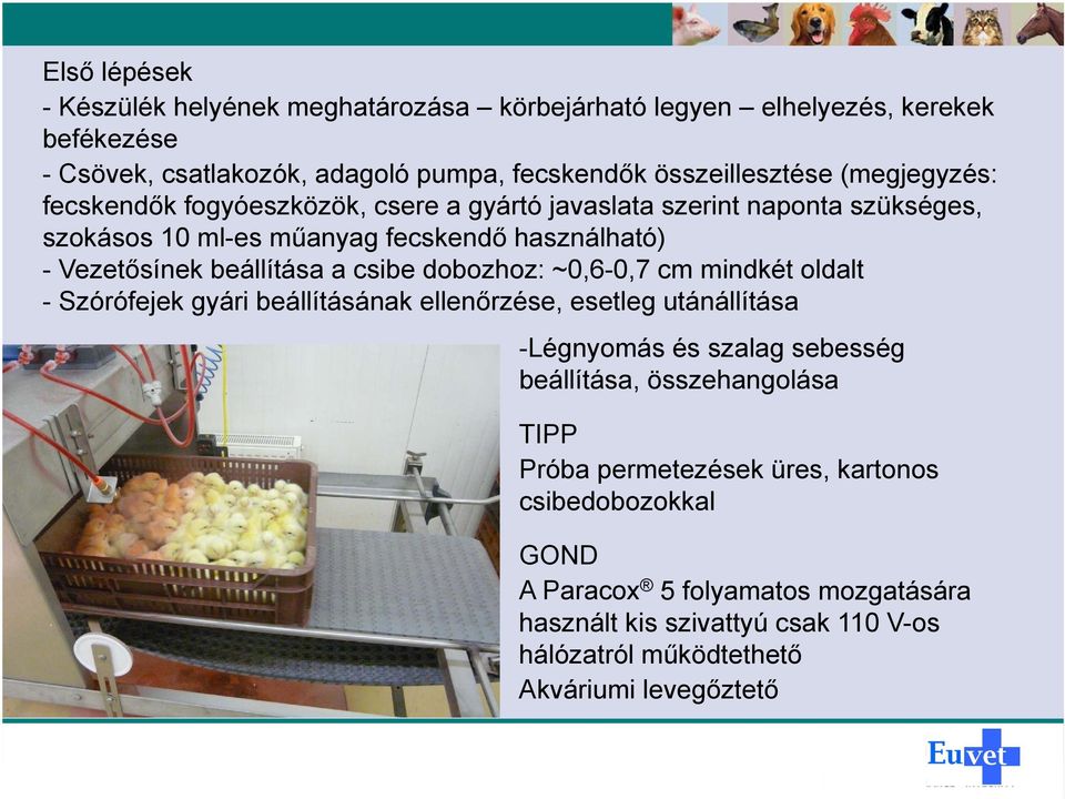 csibe dobozhoz: ~0,6-0,7 cm mindkét oldalt - Szórófejek gyári beállításának ellenőrzése, esetleg utánállítása -Légnyomás és szalag sebesség beállítása, összehangolása