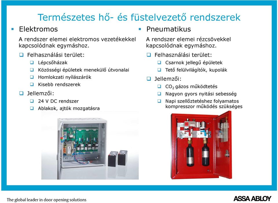 rendszer Ablakok, ajtók mozgatásra Pneumatikus A rendszer elemei rézcsövekkel kapcsolódnak egymáshoz.