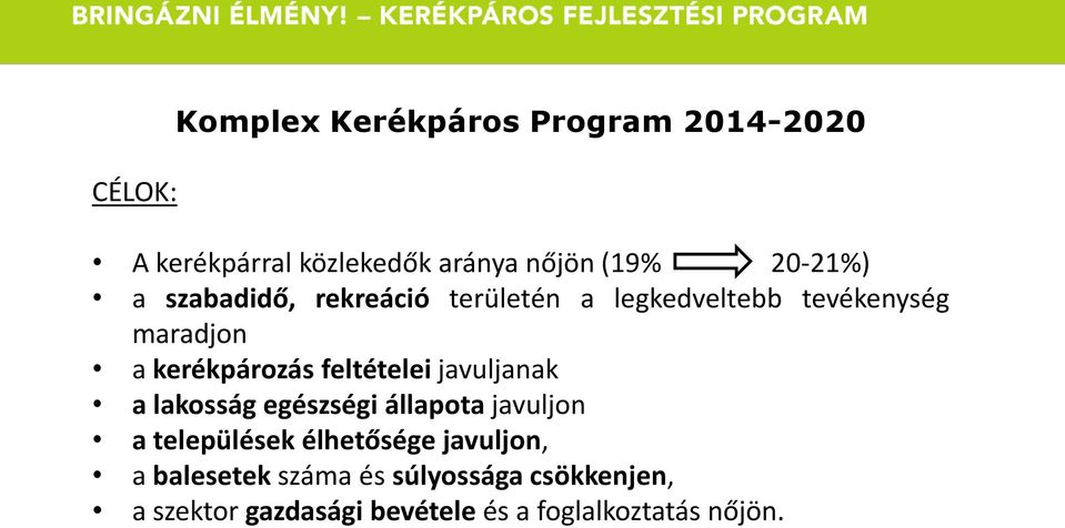 feltételei javuljanak a lakosság egészségi állapota javuljon a települések élhetősége