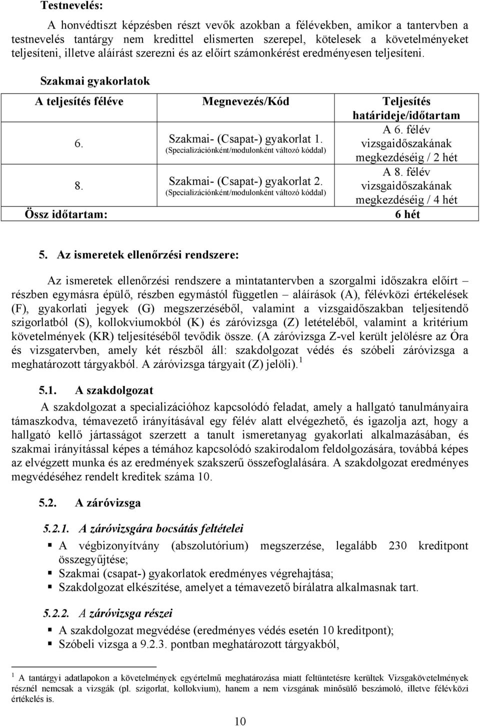 (Specializációnként/modulonként változó kóddal) A 6. félév vizsgaidőszakának megkezdéséig / 2 hét Össz időtartam: 8. Szakmai- (Csapat-) gyakorlat 2.