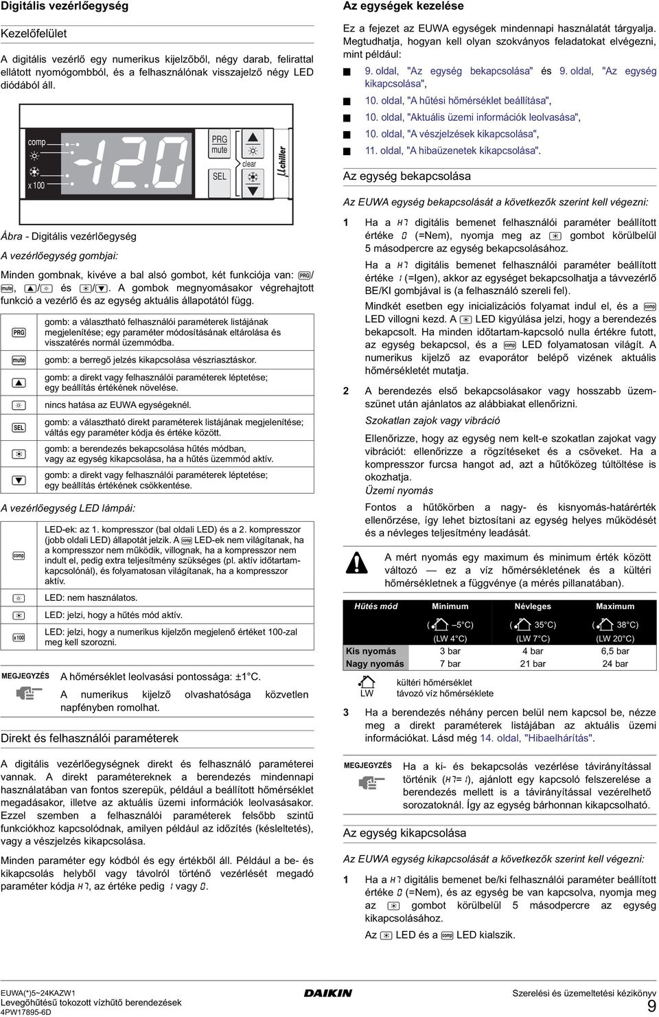 A gombok megnyomásakor végrehajtott funkció a vezérlő és az egység aktuális állapotától függ.