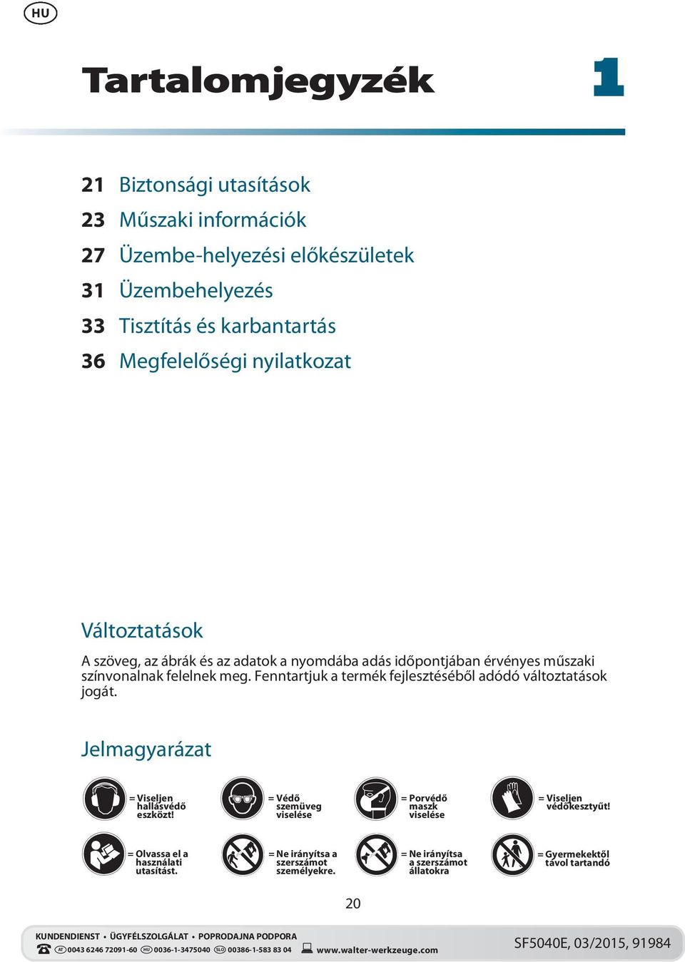 Fenntartjuk a termék fejlesztéséből adódó változtatások jogát. Jelmagyarázat = Viseljen hallásvédő eszközt!