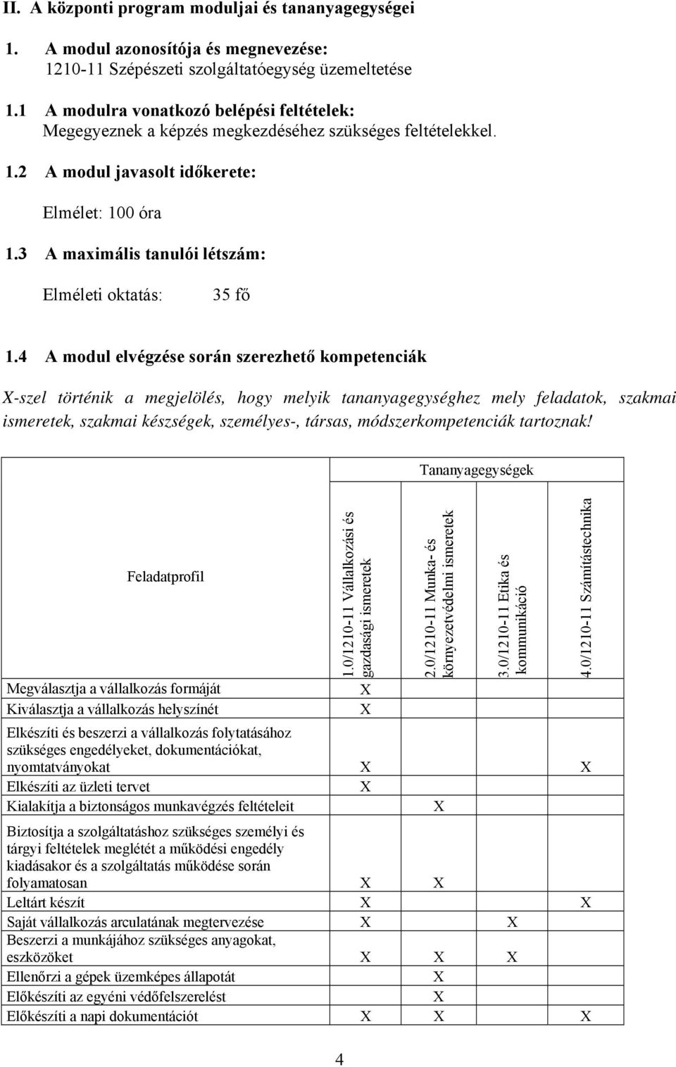 3 maximális tanulói létszám: Elméleti oktatás: 35 fő 1.