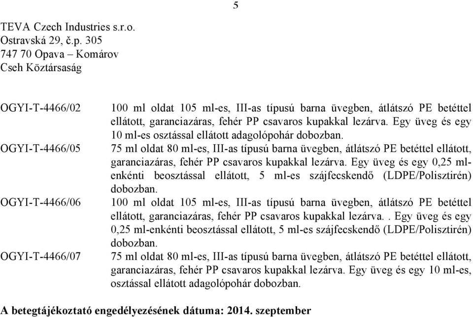 garanciazáras, fehér PP csavaros kupakkal lezárva.