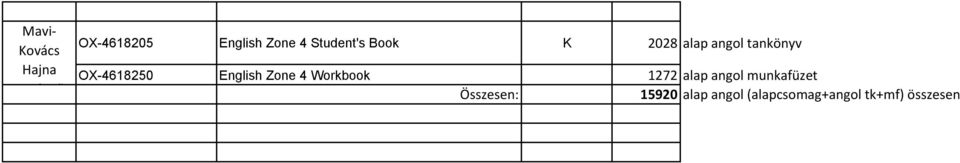 OX-4618250 English Zone 4 Workbook 1272 alap angol