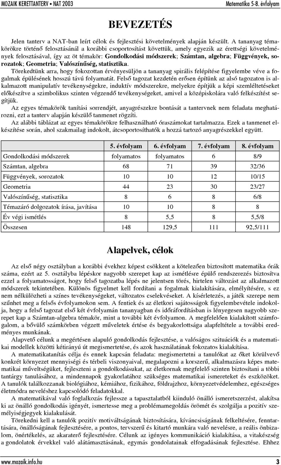 Függvények, sorozatok; Geometria; Valószínûség, statisztika.