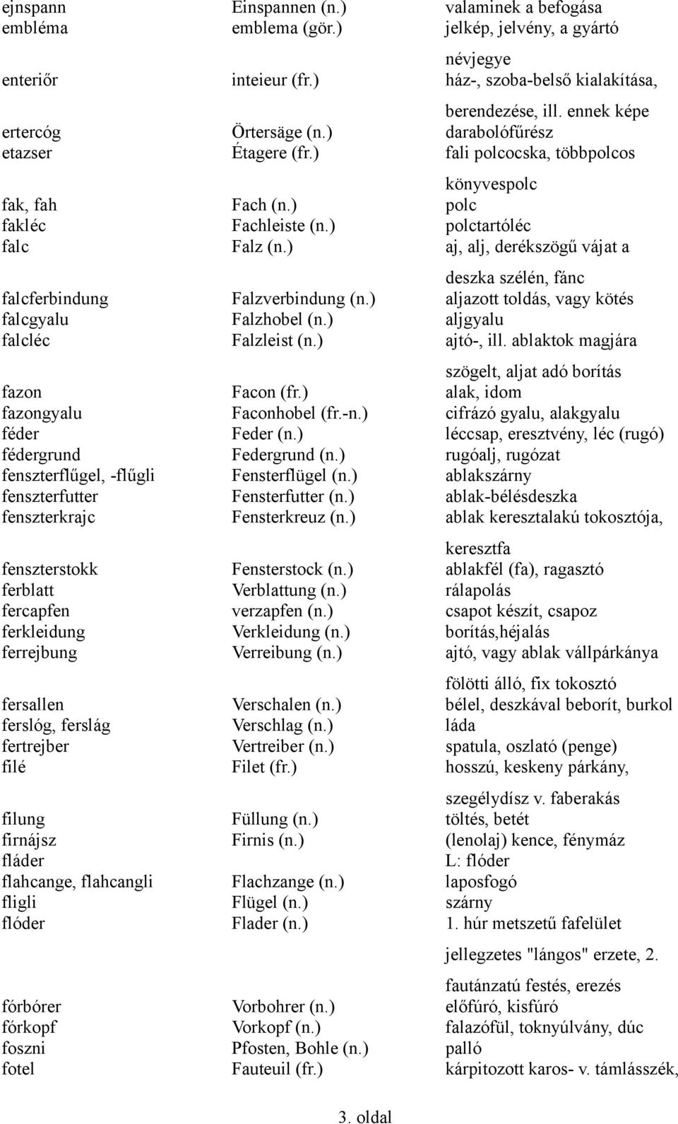 ) aj, alj, derékszögű vájat a deszka szélén, fánc falcferbindung Falzverbindung (n.) aljazott toldás, vagy kötés falcgyalu Falzhobel (n.) aljgyalu falcléc Falzleist (n.) ajtó-, ill.
