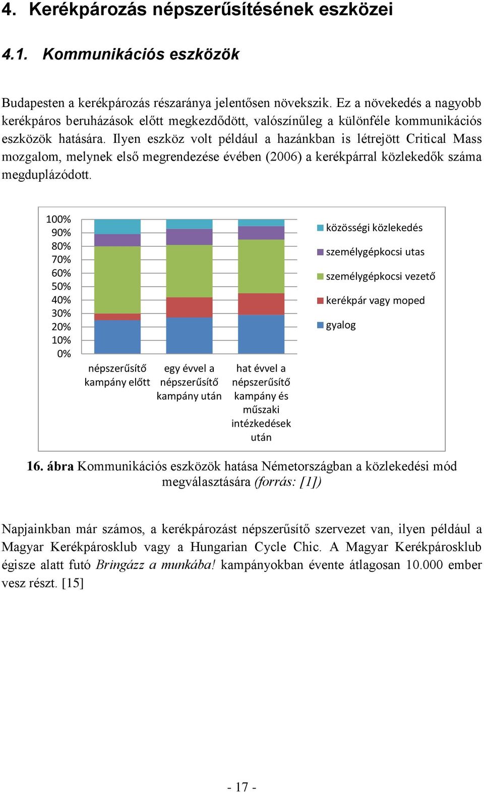 Ilyen eszköz volt például a hazánkban is létrejött Critical Mass mozgalom, melynek első megrendezése évében (2006) a kerékpárral közlekedők száma megduplázódott.