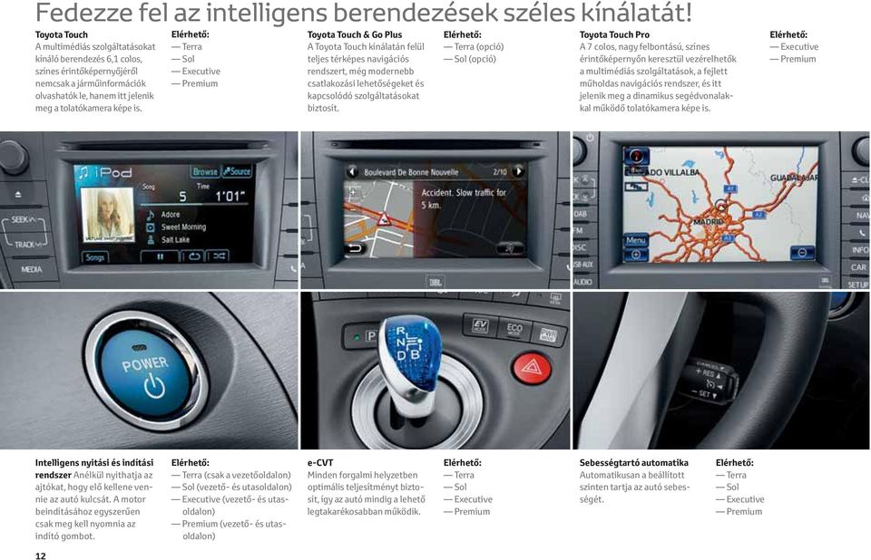 Elérhető: Terra Sol Executive Premium Toyota Touch & Go Plus A Toyota Touch kínálatán felül teljes térképes navigációs rendszert, még modernebb csatlakozási lehetőségeket és kapcsolódó