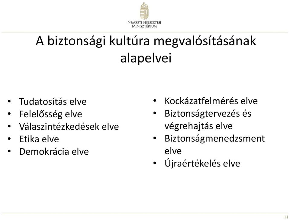 Demokrácia elve Kockázatfelmérés elve Biztonságtervezés és
