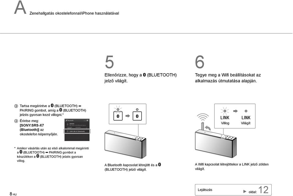 Tartsa megérintve a (BLUETOOTH) PAIRING gombot, amíg a (BLUETOOTH) jelzés gyorsan kezd villogni.