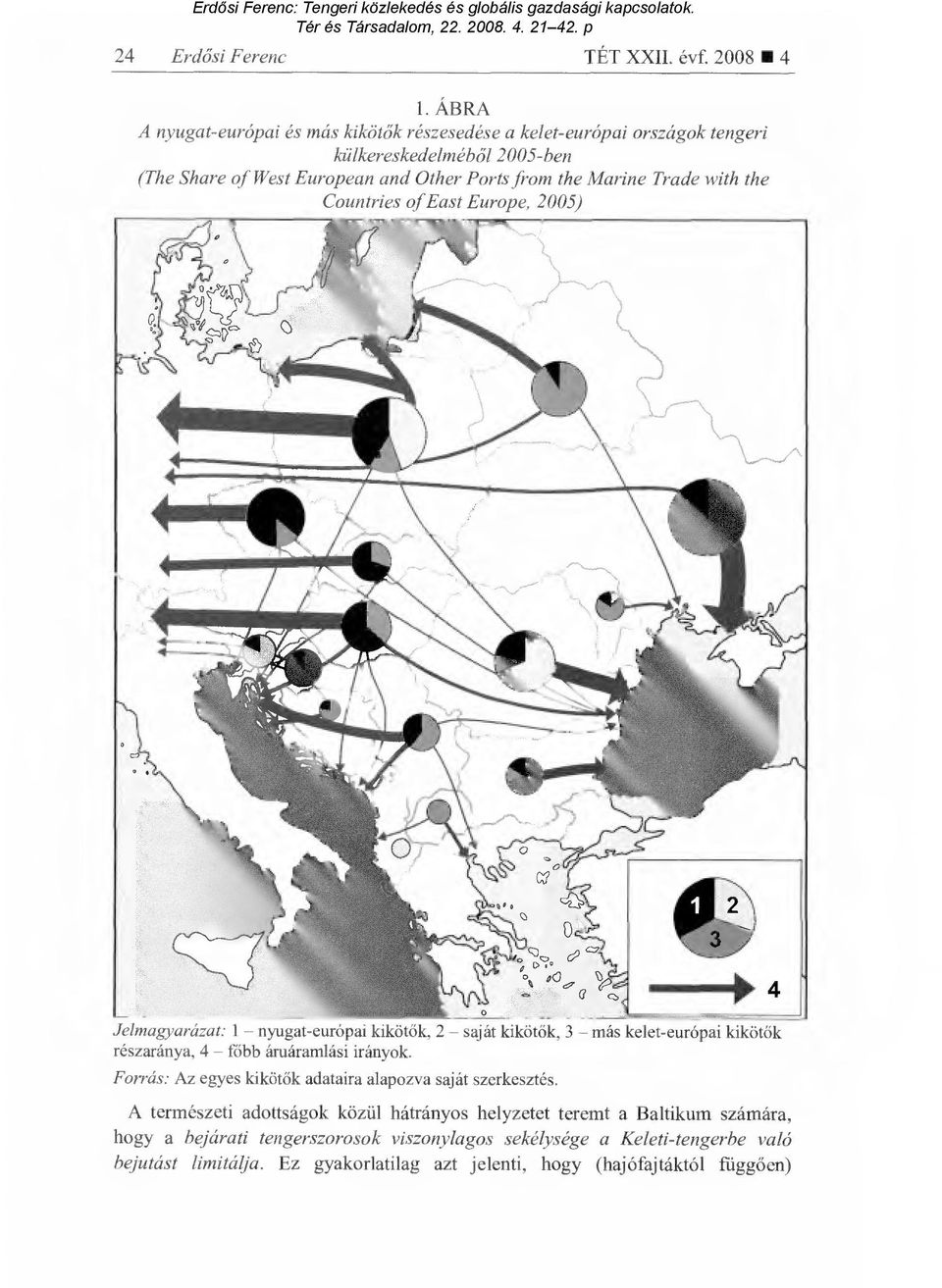 Trade with the Countries of East Europe, 2005) Jelmagyarázat: 1 nyugat-európai kiköt ők, 2 saját kikötők, 3 más kelet-európai kiköt ők részaránya, 4 főbb áruáramlási