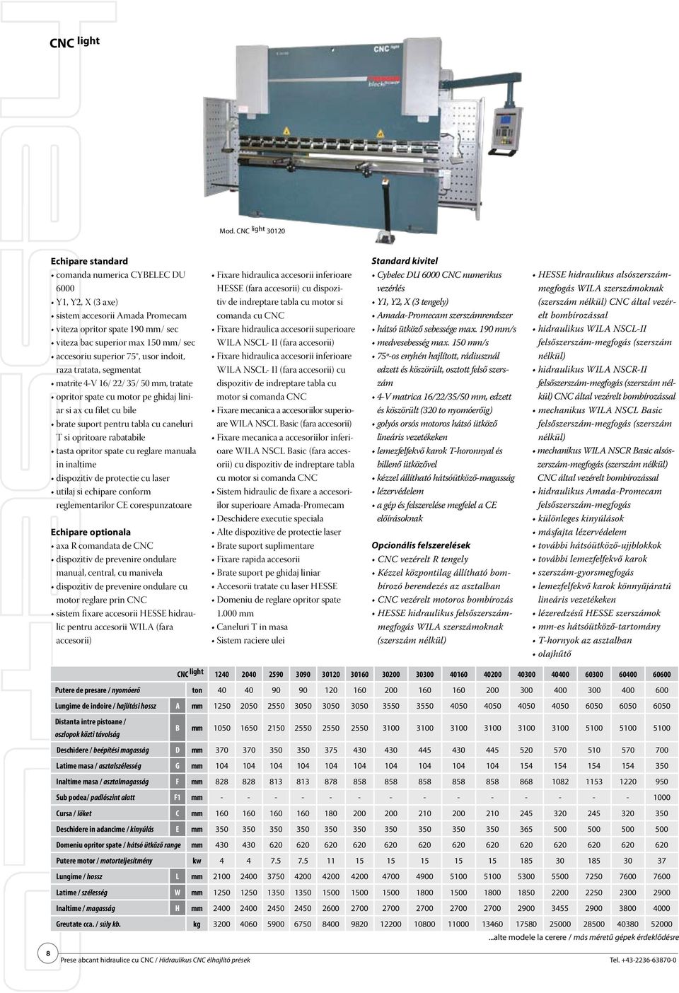 superior 75, usor indoit, raza tratata, segmentat matrite 4-V 16/ 22/ 35/ 50 mm, tratate opritor spate cu motor pe ghidaj liniar si ax cu filet cu bile brate suport pentru tabla cu caneluri T si