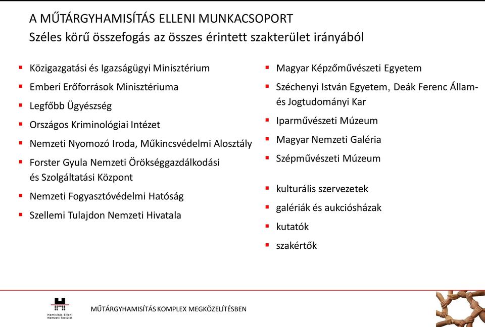 Örökséggazdálkodási és Szolgáltatási Központ Nemzeti Fogyasztóvédelmi Hatóság Szellemi Tulajdon Nemzeti Hivatala Magyar Képzőművészeti Egyetem Széchenyi