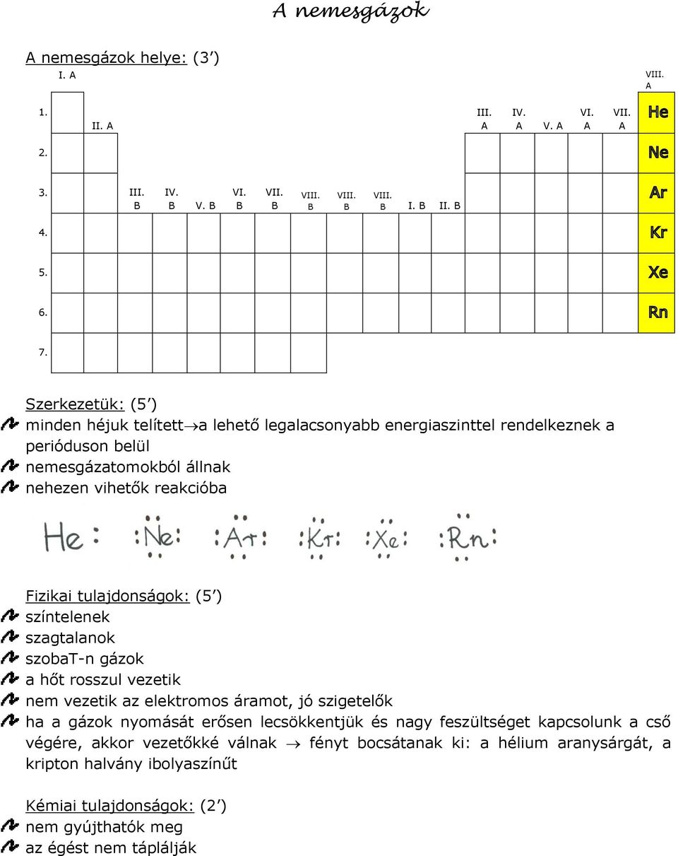 tulajdonságok: (5 ) színtelenek szagtalanok szobat-n gázok a hőt rosszul vezetik nem vezetik az elektromos áramot, jó szigetelők ha a gázok nyomását erősen lecsökkentjük