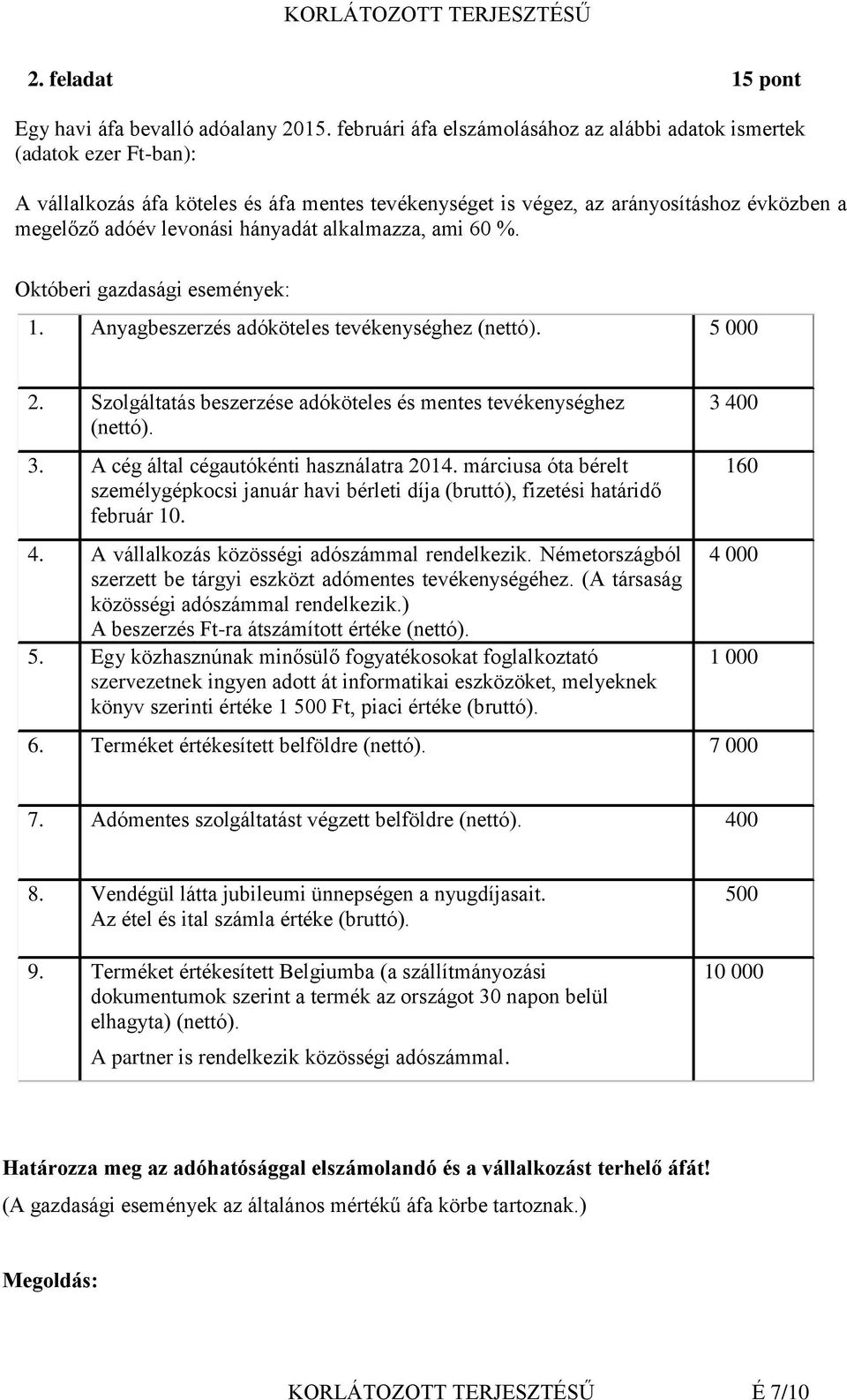 hányadát alkalmazza, ami 60 %. Októberi gazdasági események: 1. Anyagbeszerzés adóköteles tevékenységhez (nettó). 5 000 2. Szolgáltatás beszerzése adóköteles és mentes tevékenységhez (nettó). 3.