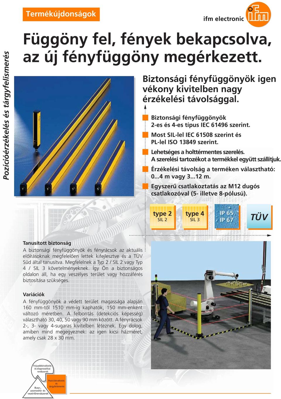 A szerelési tartozékot a termékkel együtt szállítjuk. Érzékelési távolság a terméken választható: 0... m vagy...1 m. Egyszerű csatlakoztatás az M1 dugós csatlakozóval (5- illetve 8-pólusú).