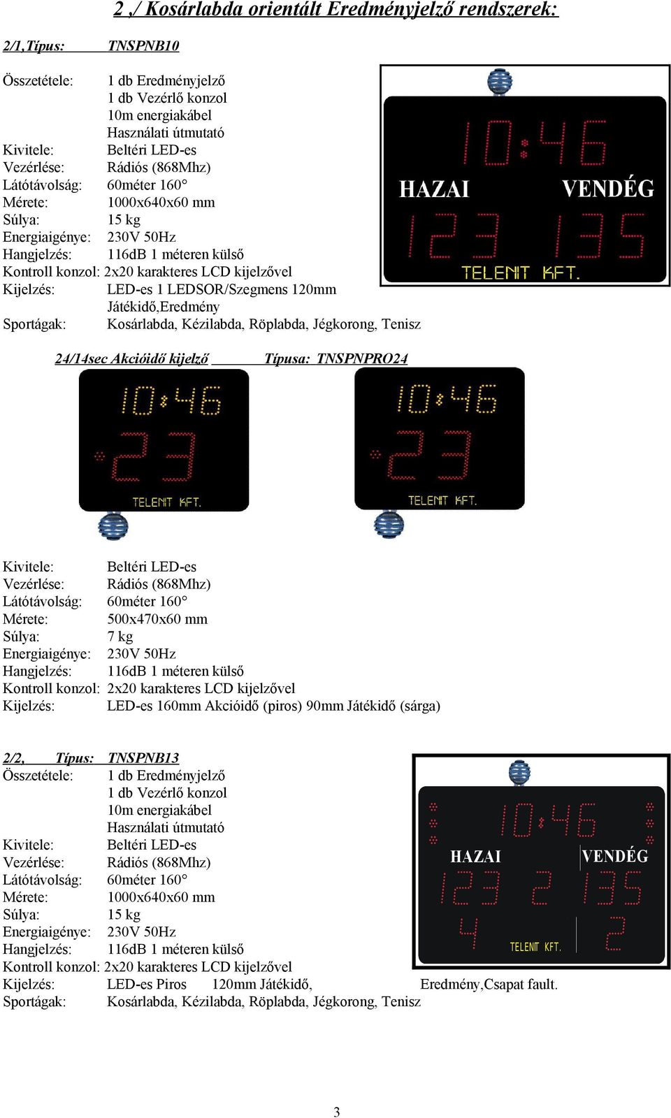 24/14sec Akcióidő kijelző Típusa: TNSPNPRO24 2/2, Típus: TNSPNB13