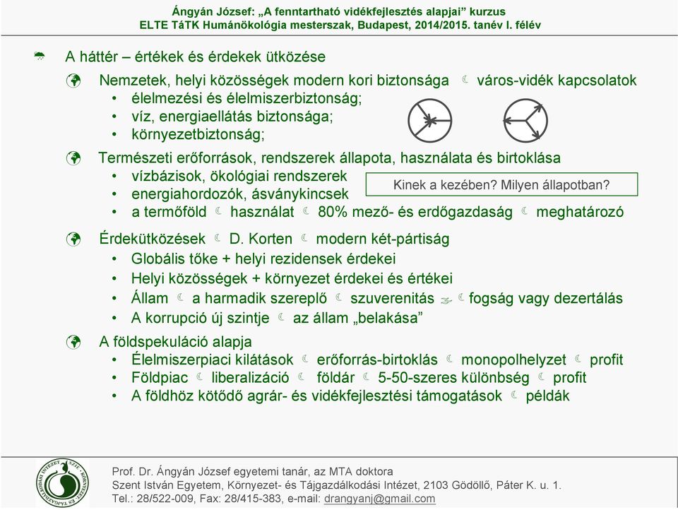 energiahordozók, ásványkincsek a termőföld használat 80% mező- és erdőgazdaság meghatározó Érdekütközések D.