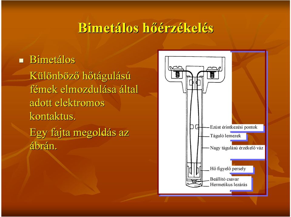 Ezüst Ezüst érintkezési pontok pontok Táguló Táguló lemezek Nagy Nagy tágulású