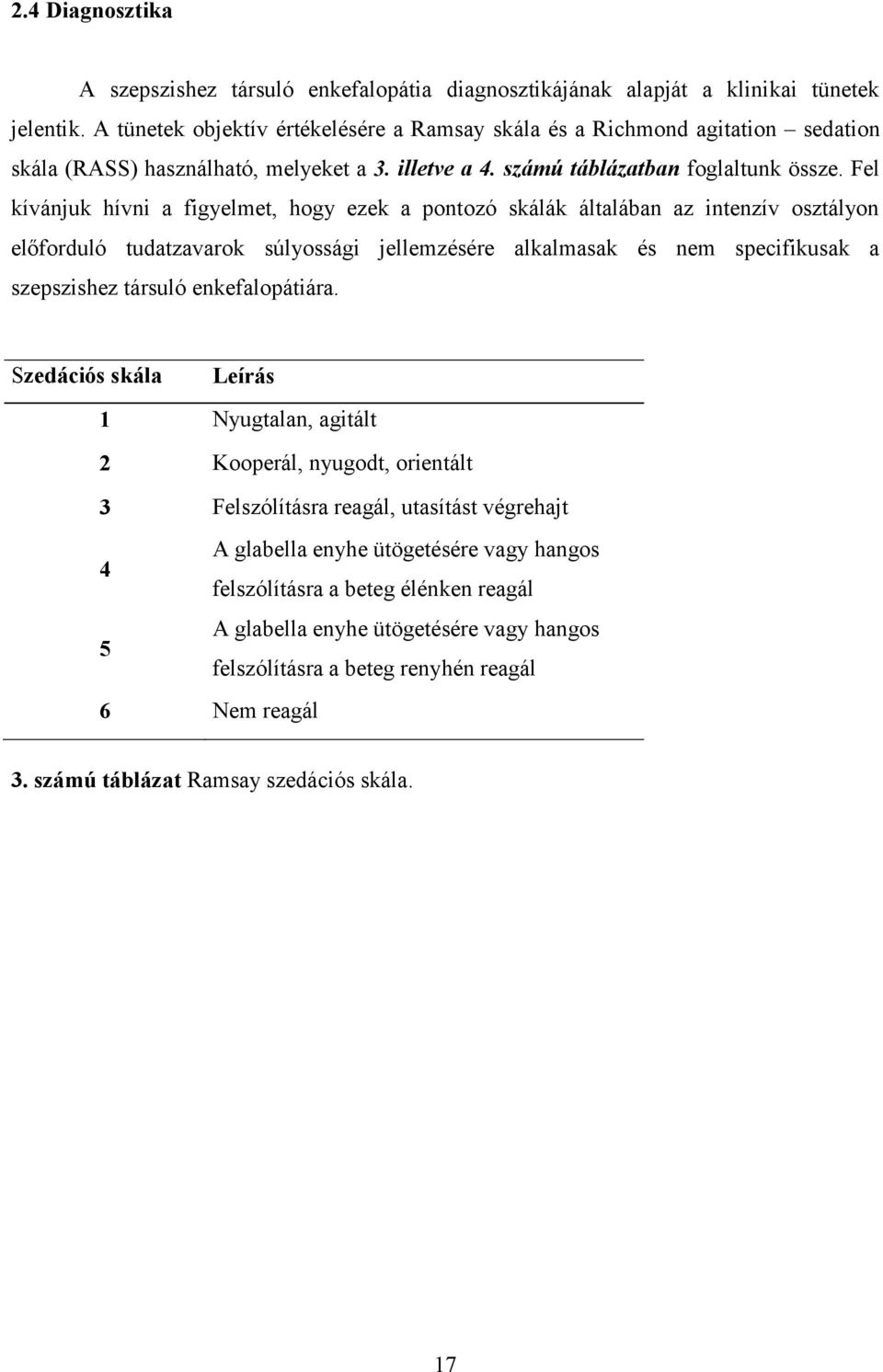 Fel kívánjuk hívni a figyelmet, hogy ezek a pontozó skálák általában az intenzív osztályon előforduló tudatzavarok súlyossági jellemzésére alkalmasak és nem specifikusak a szepszishez társuló
