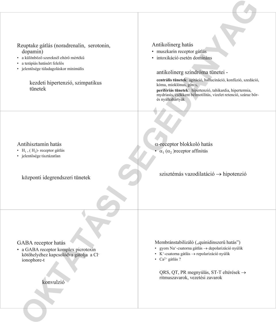 - ionophore-t konvulzió Antikolinerg hatás muszkarin receptor gátlás intoxikáció esetén domináns antikolinerg szindróma tünetei - centrális tünetek: agitáció, hallucináció, konfúzió, szedáció, kóma,