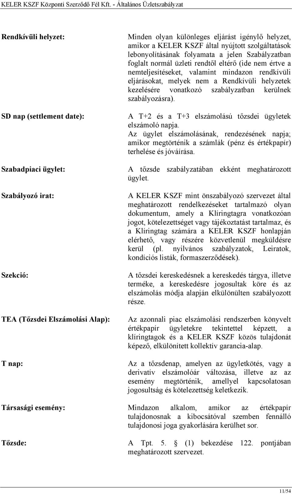 melyek nem a Rendkívüli helyzetek kezelésére vonatkozó szabályzatban kerülnek szabályozásra). A T+2 és a T+3 elszámolású tőzsdei ügyletek elszámoló napja.