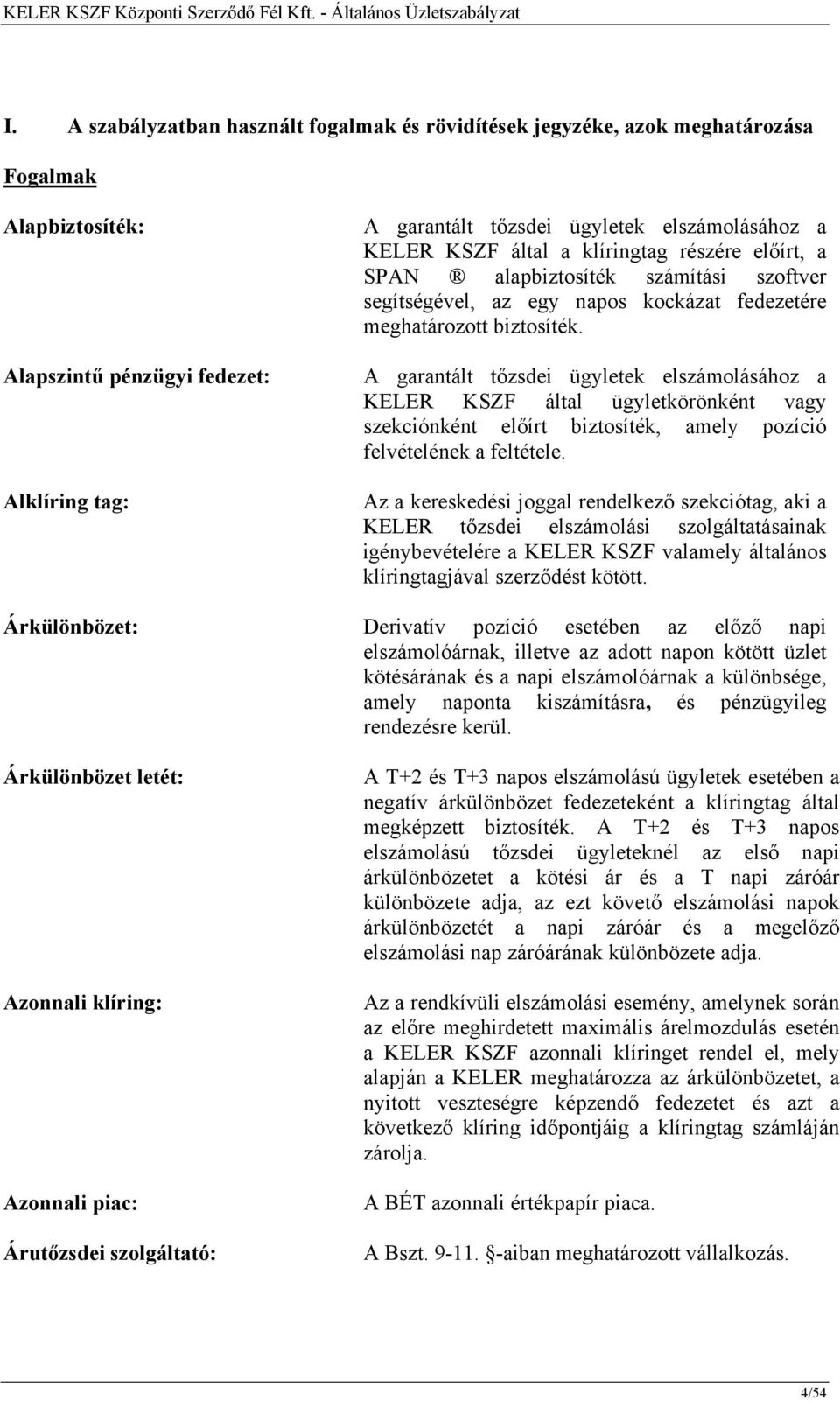 A garantált tőzsdei ügyletek elszámolásához a KELER KSZF által ügyletkörönként vagy szekciónként előírt biztosíték, amely pozíció felvételének a feltétele.