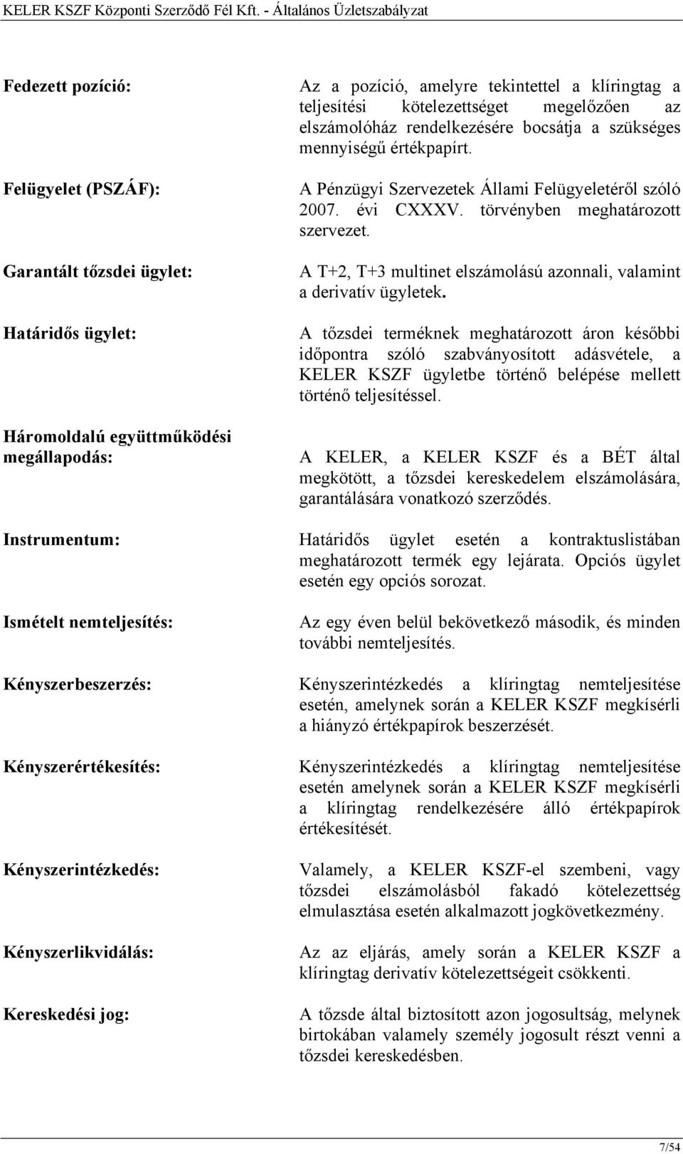 A T+2, T+3 multinet elszámolású azonnali, valamint a derivatív ügyletek.